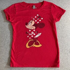 Disney Red Distressed Minnie Mouse Short Sleeve Tee - L 10/12